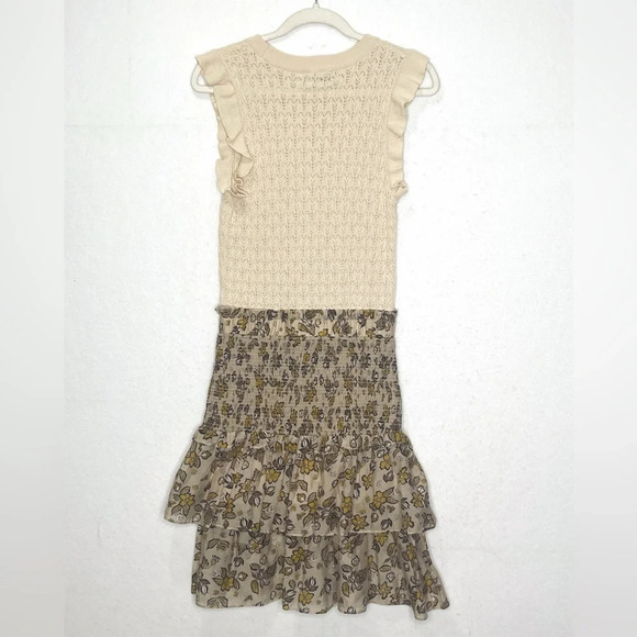 Anthropologie Current Air Sweater Dress Smocked Ruffle Crewneck Floral Knit Mini - Picture 5 of 9